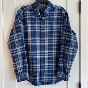 Eddie Bauer Mens Shirt L Flannel Button Up Plaid‎ Blue Fisherman Cowboy Relaxed